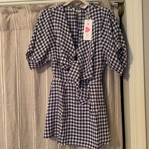 Buddy Love, XS, black checked mini dress, NWT